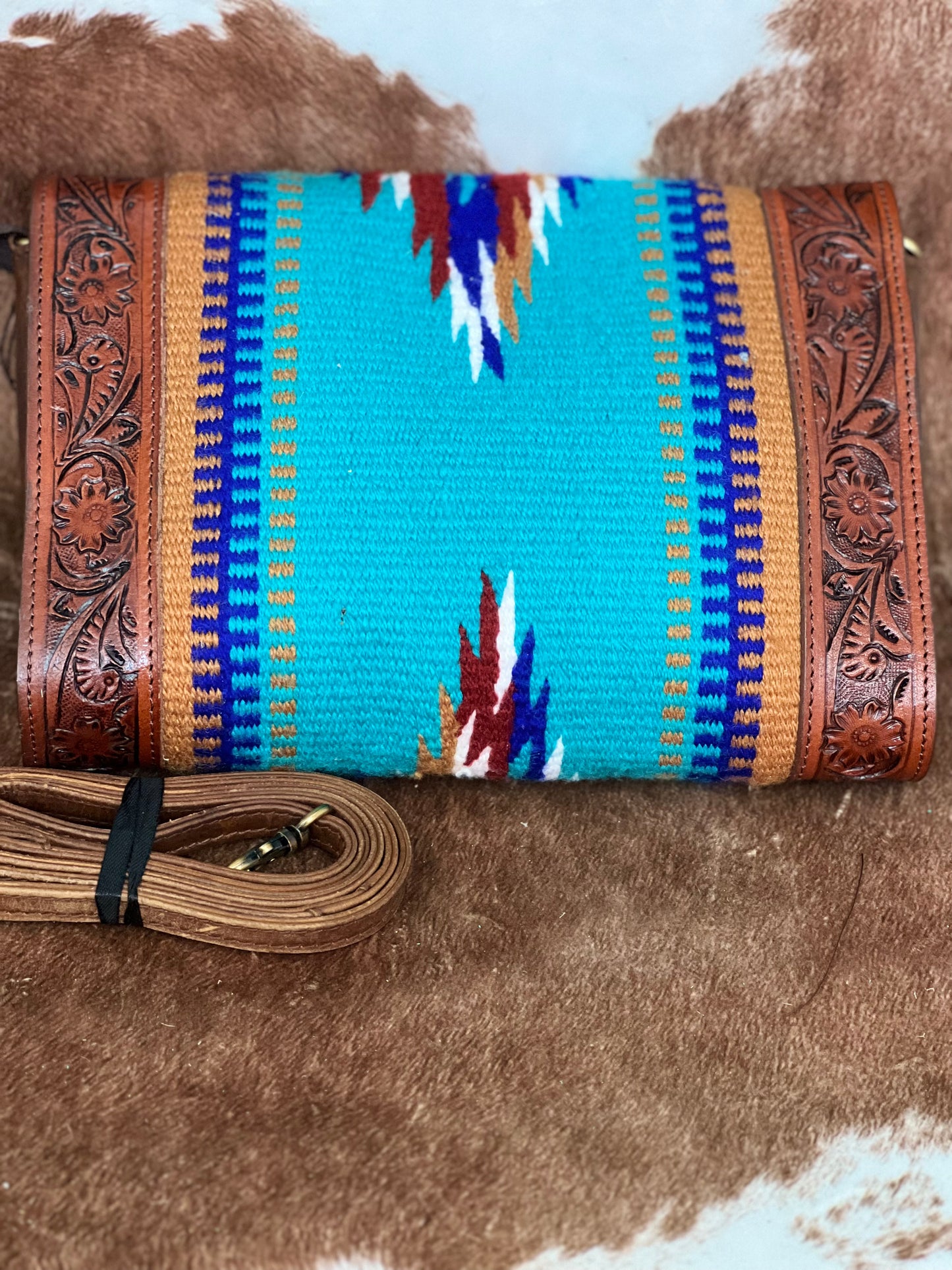 Klassy Cowgirl Tooled Leather and Wool Saddle Blanket Purse PREORDER