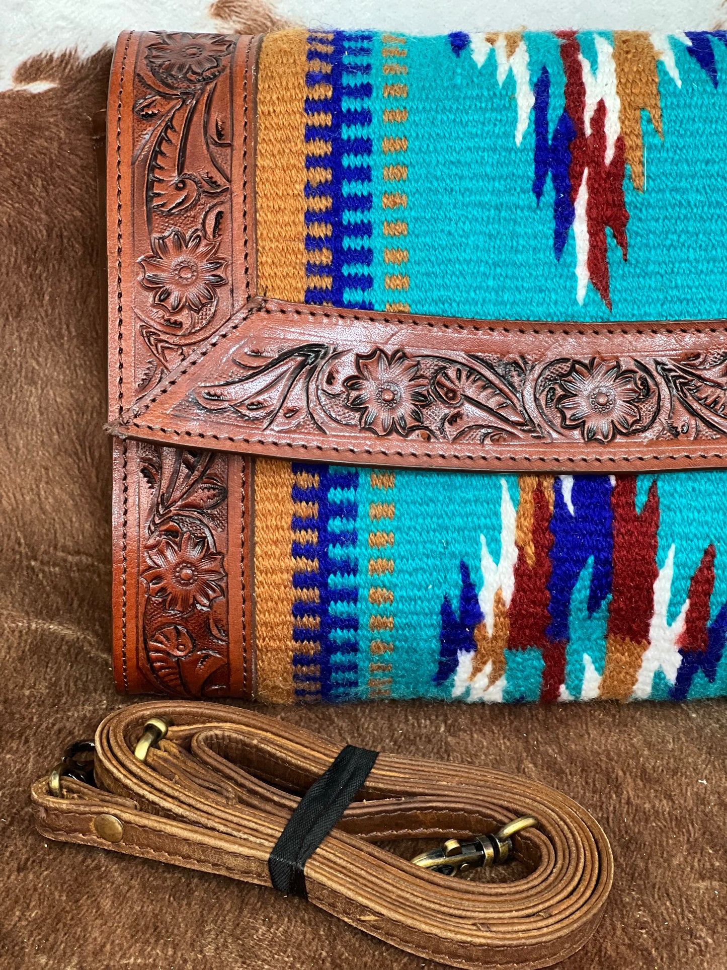 Klassy Cowgirl Tooled Leather and Wool Saddle Blanket Purse PREORDER