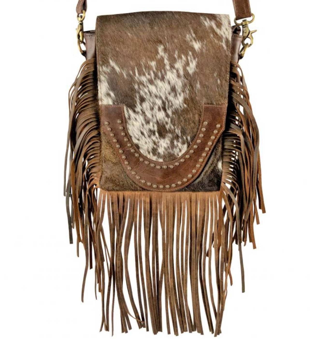 Klassy Cowgirl Brown and White Cowhide Crossbody Bag