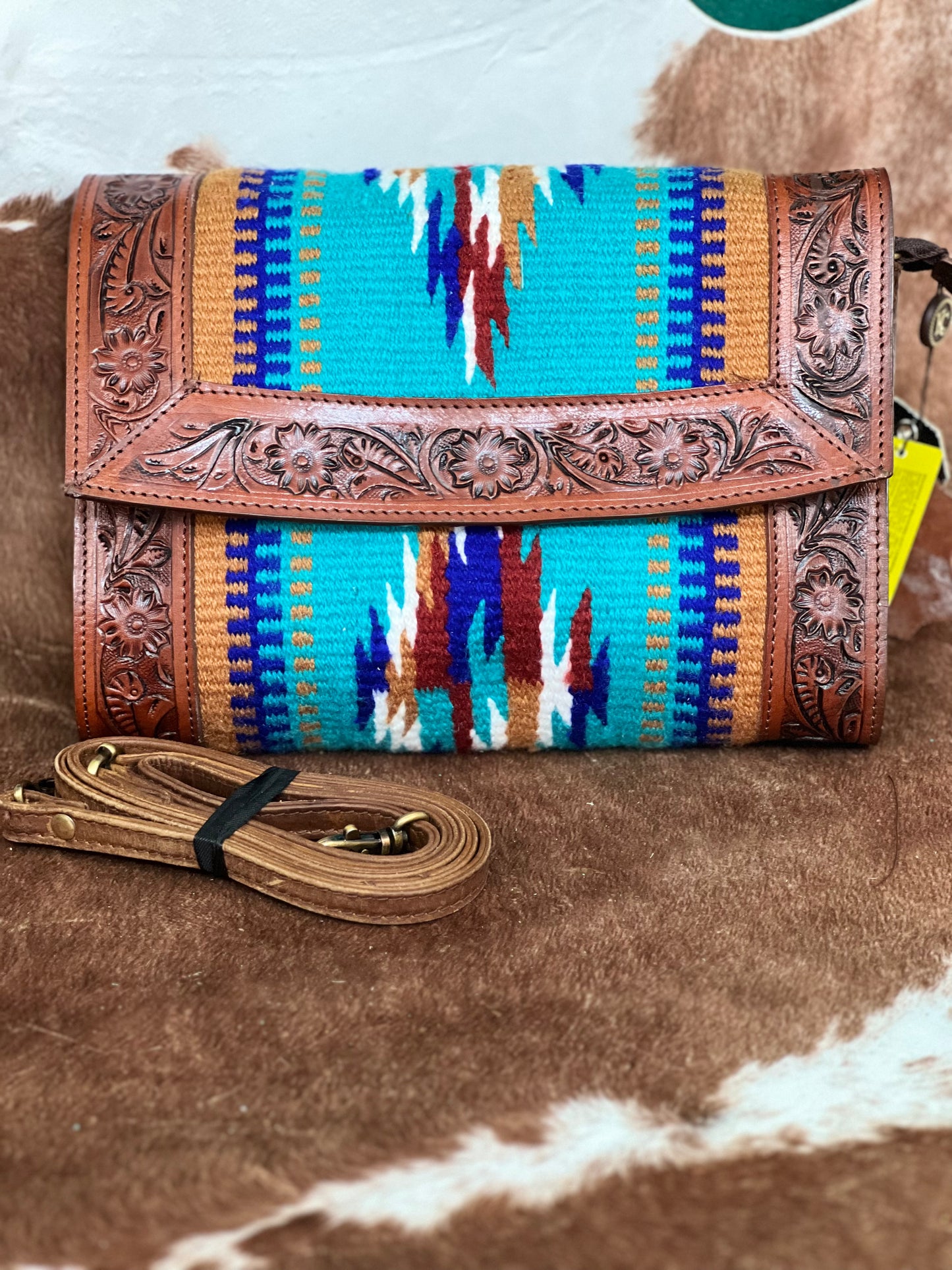 Klassy Cowgirl Tooled Leather and Wool Saddle Blanket Purse PREORDER