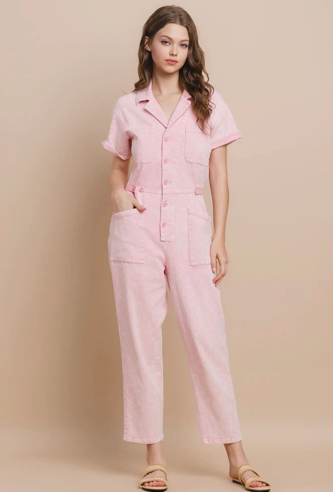 Rose Acid Washed Denim Utility
Jumpsuit