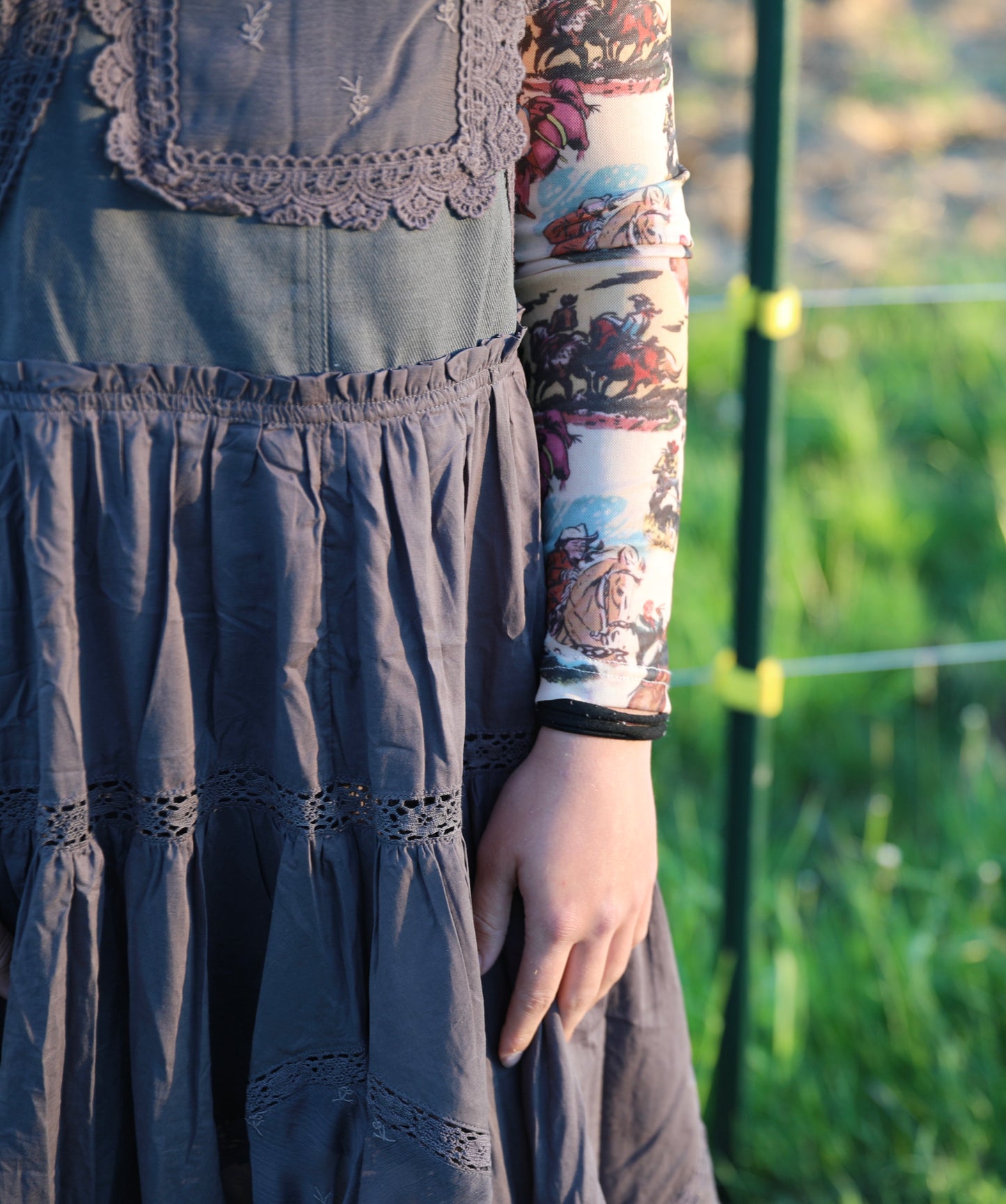 Lace Embroidered Tulle Bib Maxi Dress