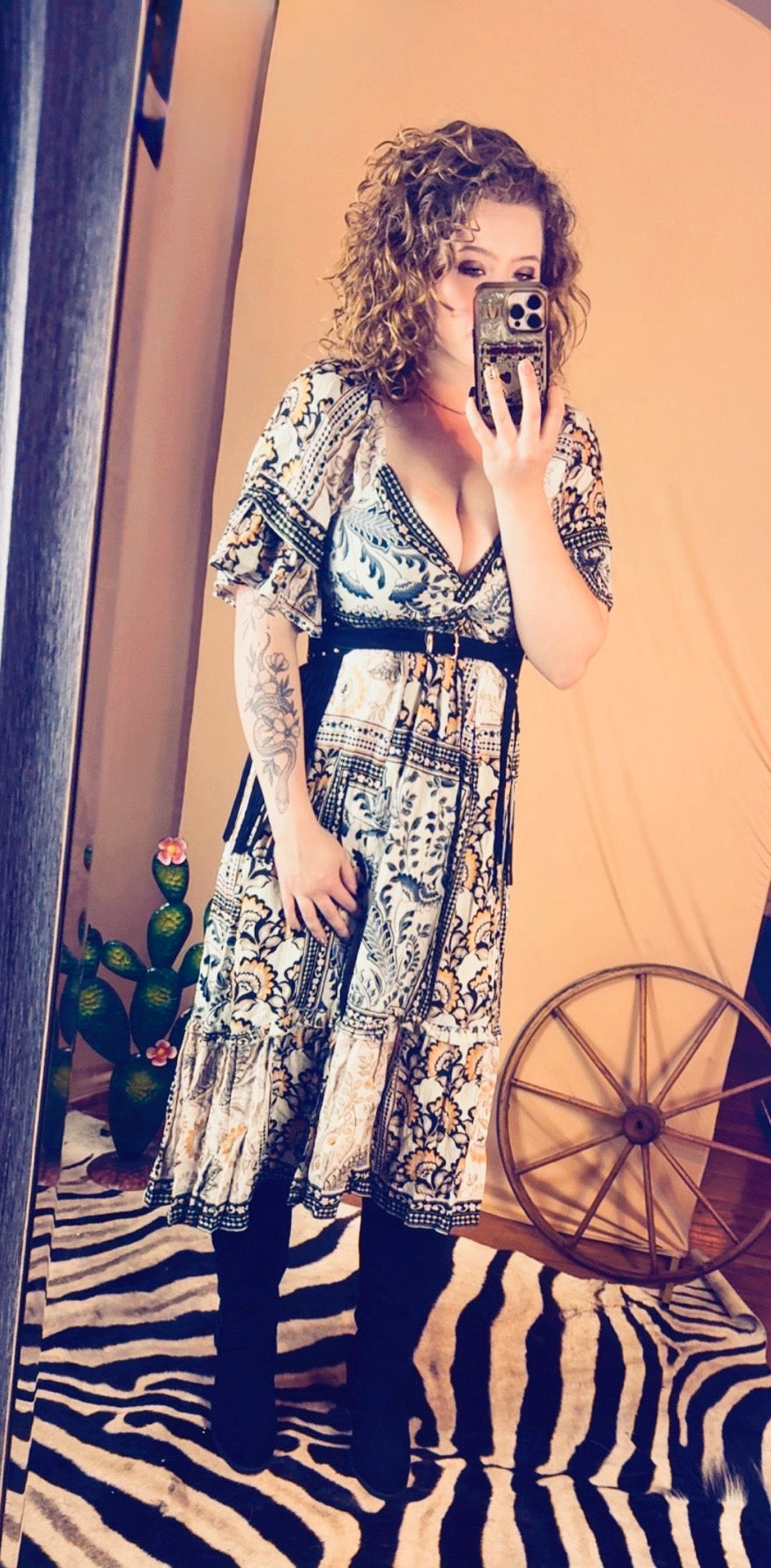 Angie V Neck Twist Front Side Slit Dress