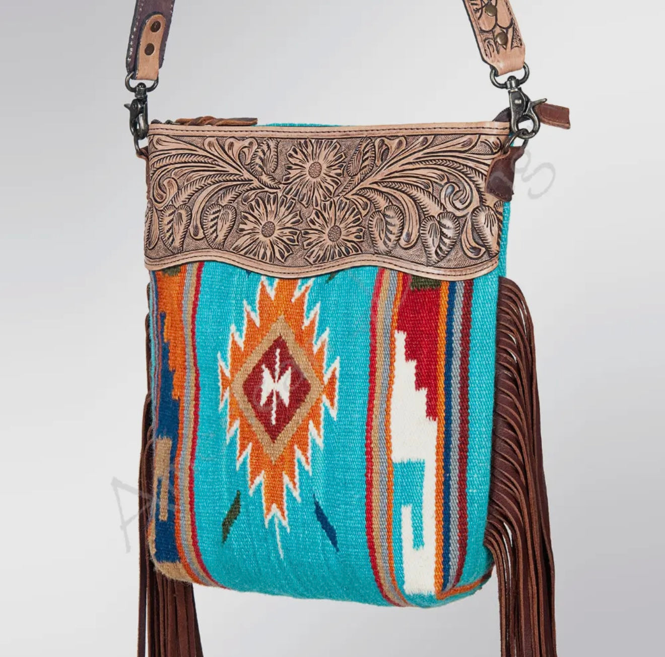 Tooled Leather & Saddle
Blanket Crossbody Bag Jolene Western
Fringe Purse By American Darling