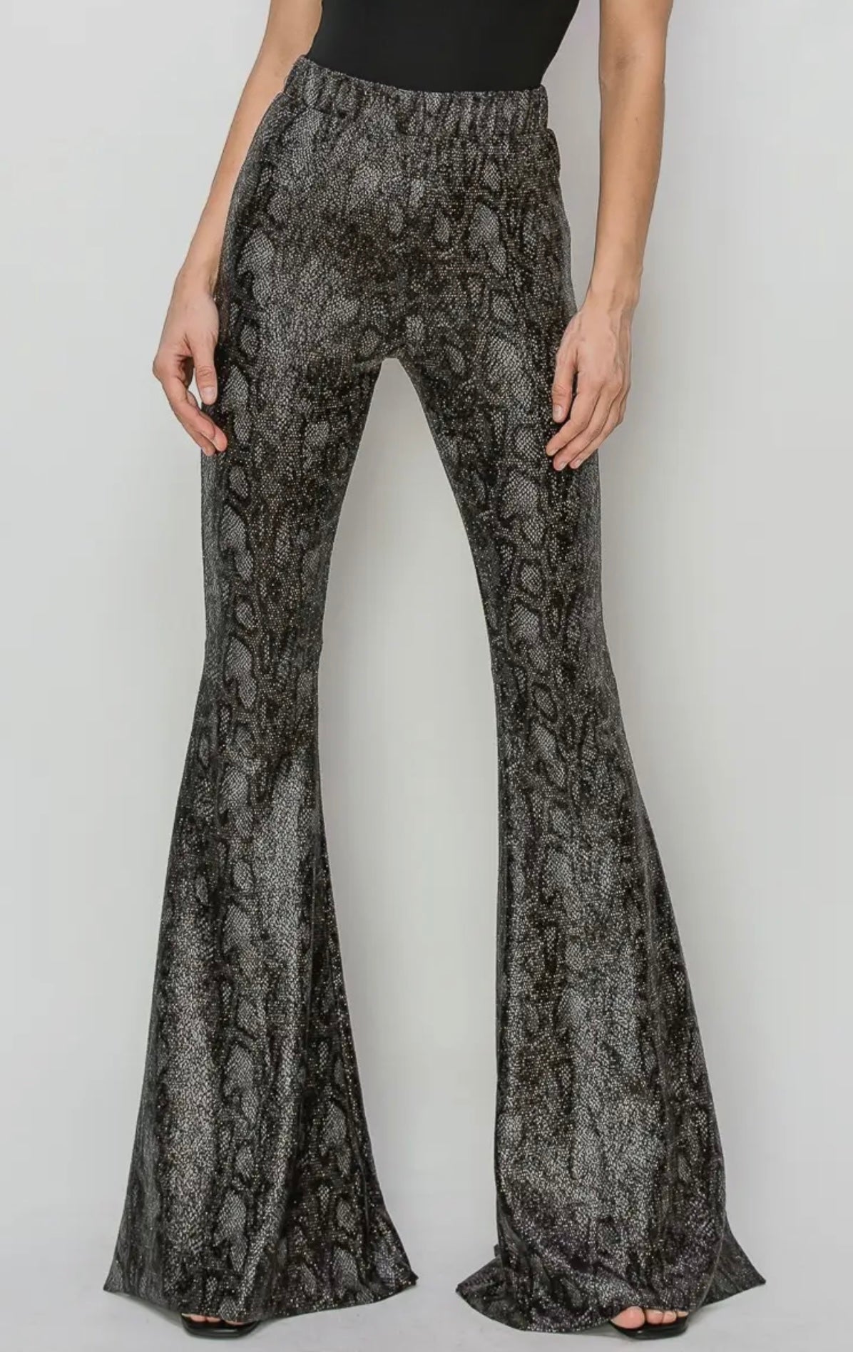 Python Gold Foil Bellbottom Knit Pants