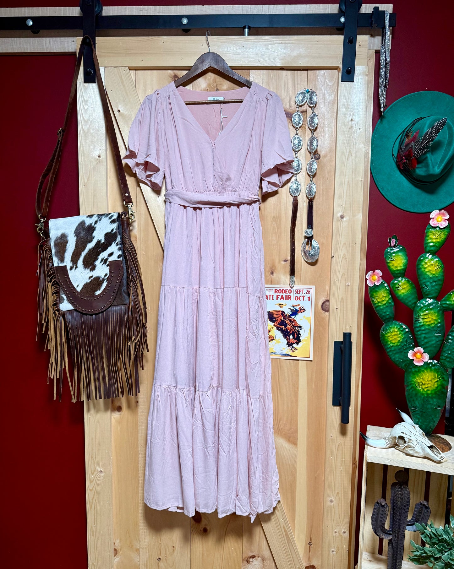 Wrap Tiered Maxi Sundress with Lining in Rose