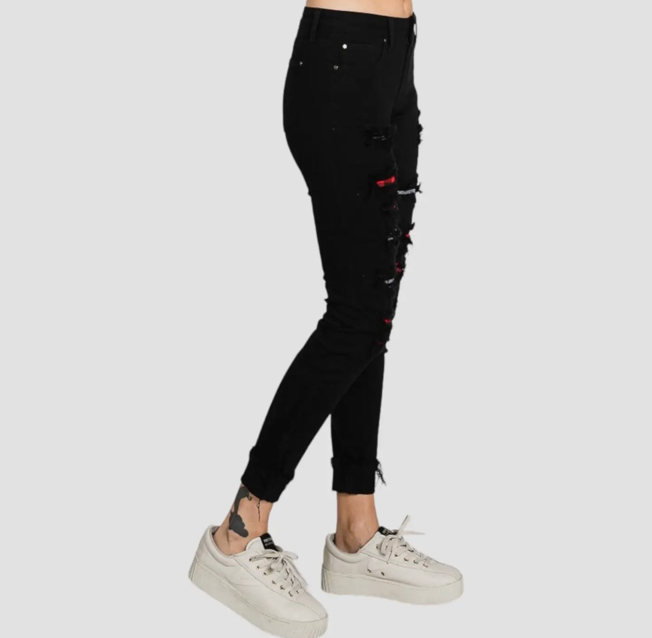 Petra153 Mid Rise Black Ankle Skinny
