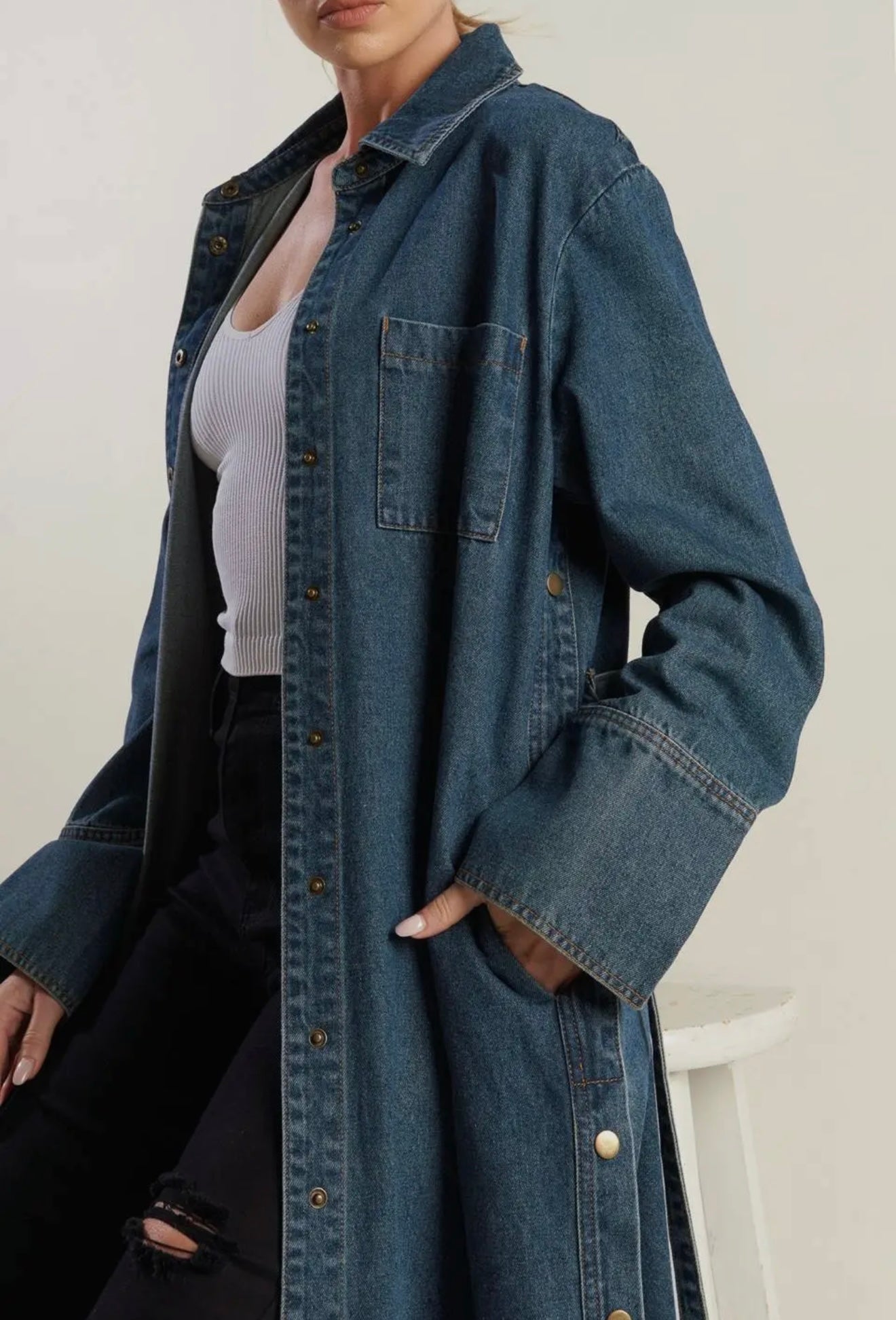 A Denim Midi Dress Duster