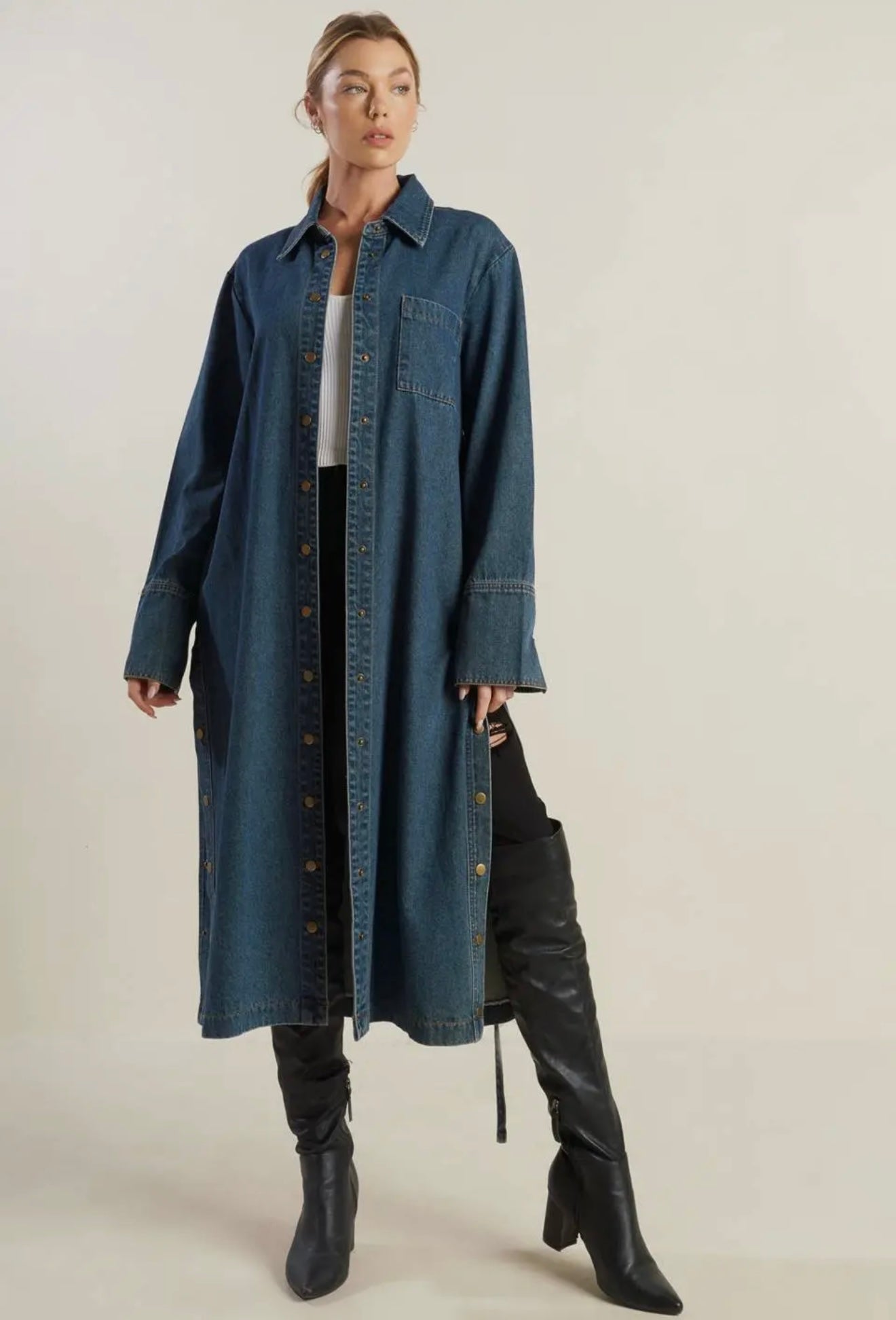 A Denim Midi Dress Duster