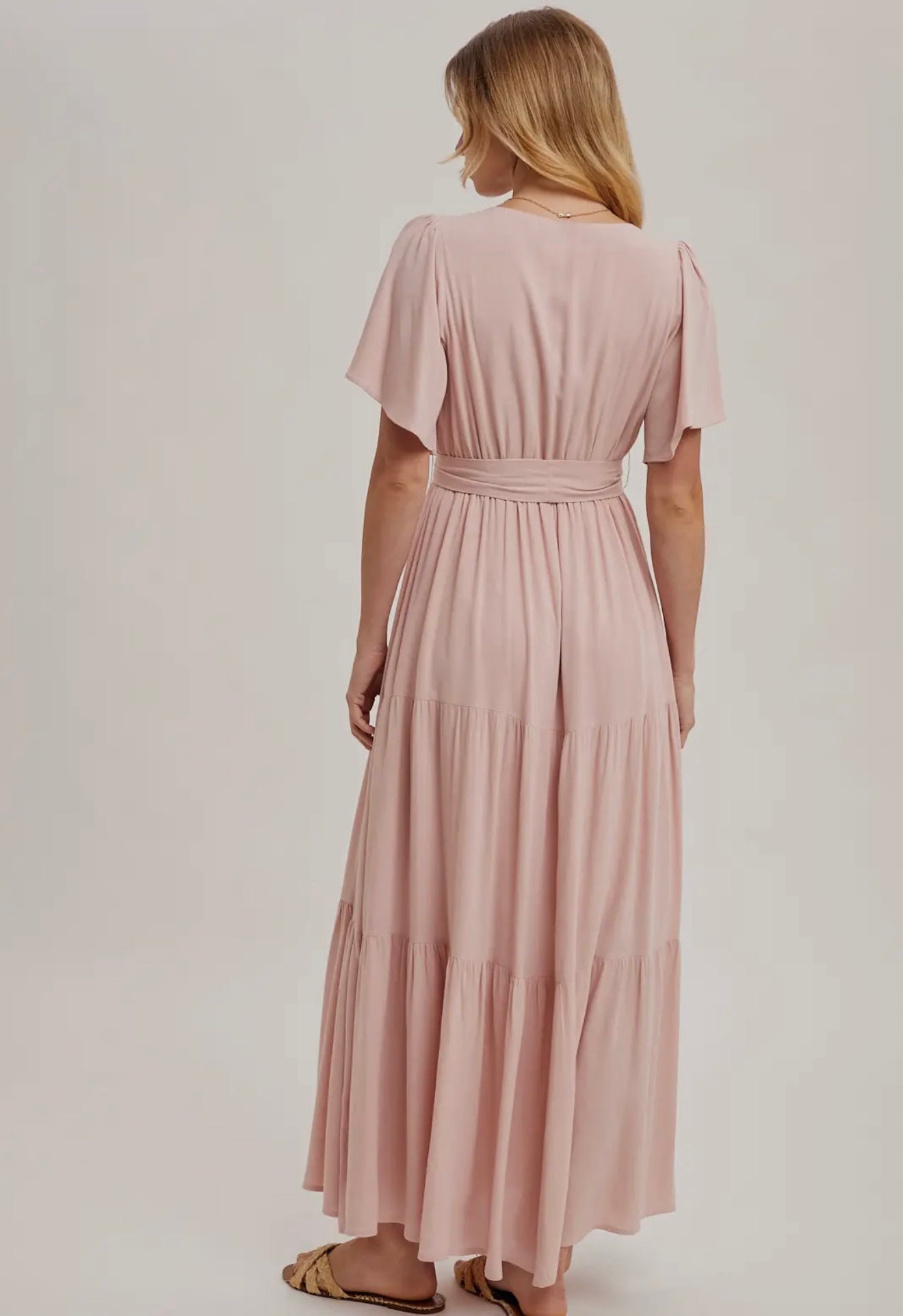 Wrap Tiered Maxi Sundress with Lining in Rose