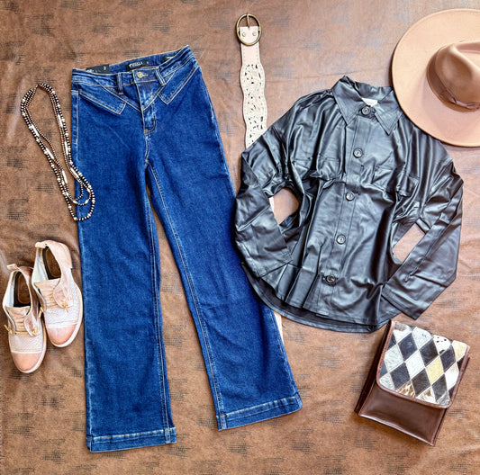 Pleather Button Up Blouse