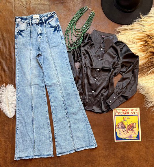 Wide Leg Palazzo Fit Jeans with Stretch