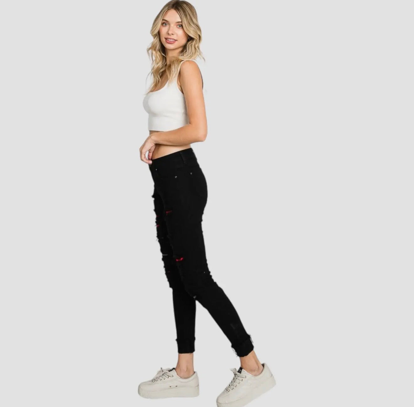 Petra153 Mid Rise Black Ankle Skinny