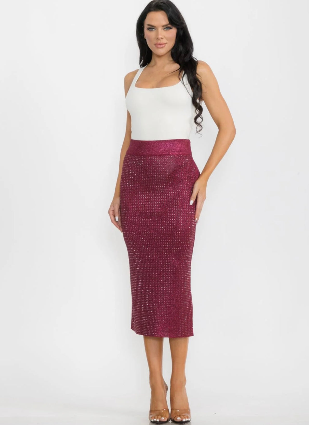 Raspberry pencil skirt