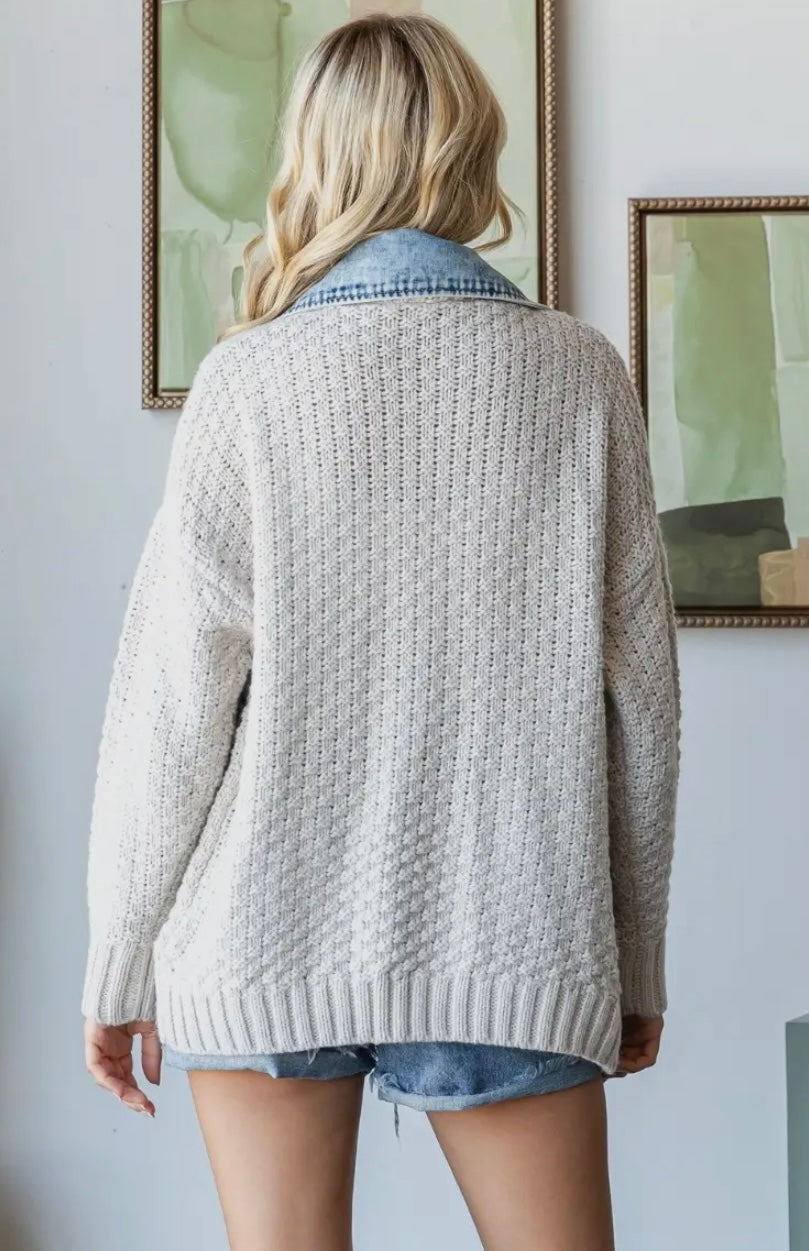 Knit Body Denim Layerd Jacket