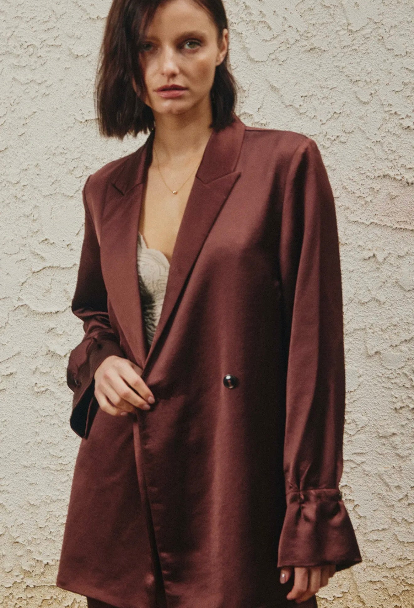Oversized Double Button Satin Effect
Blazer Jacket