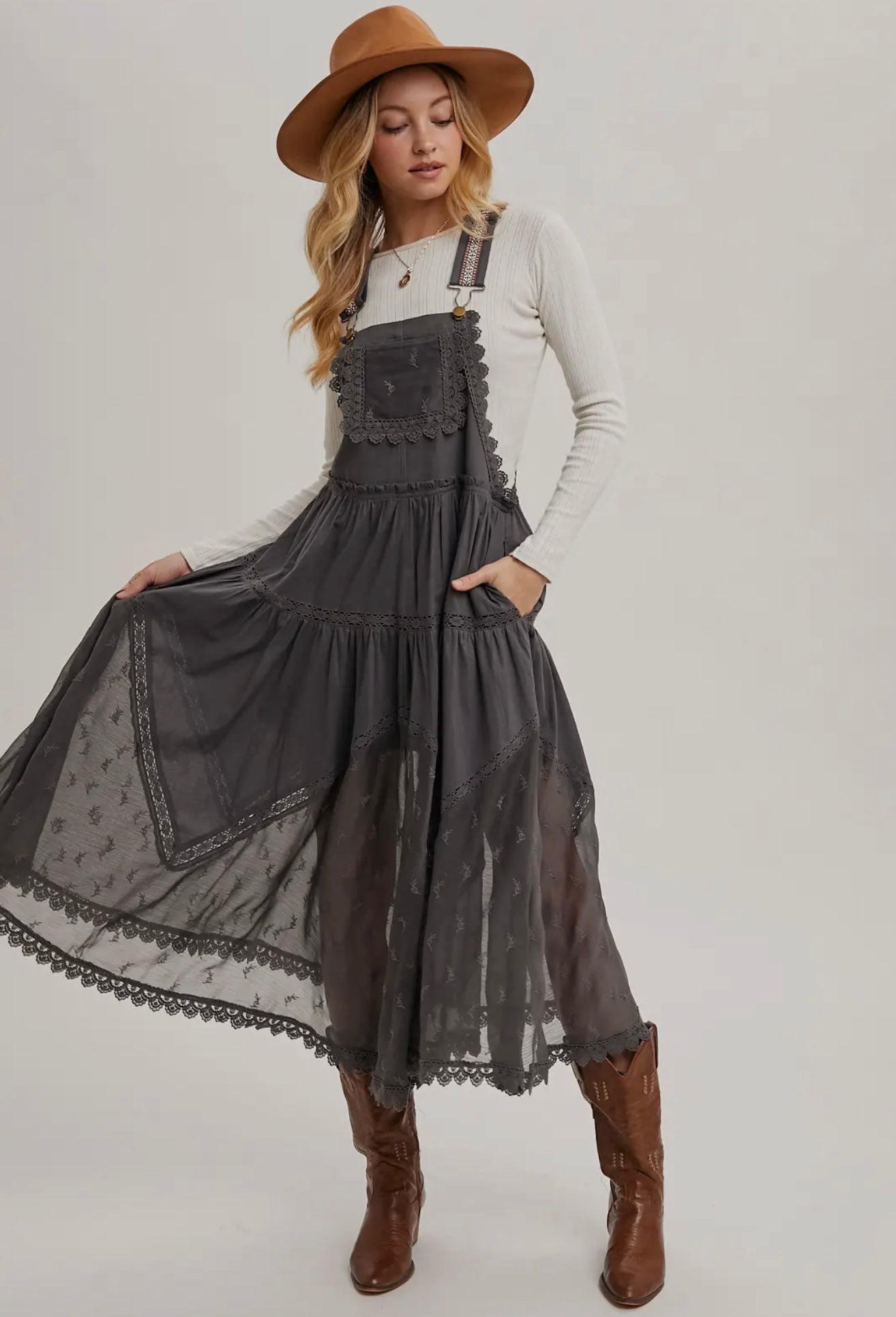 Lace Embroidered Tulle Bib Maxi Dress
