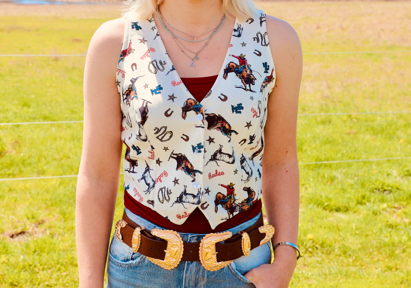Western Cowboy Travel
Print V Neck Vest Top