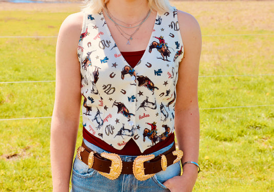 Western Cowboy Travel
Print V Neck Vest Top