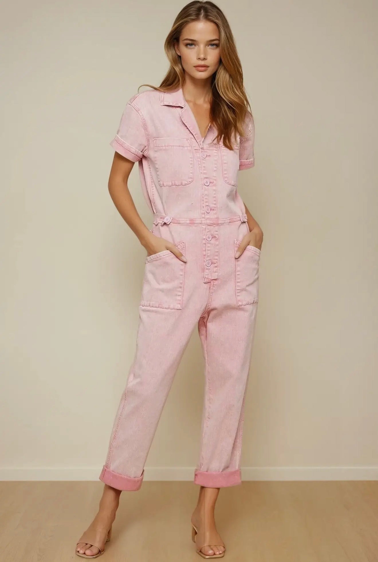 Rose Acid Washed Denim Utility
Jumpsuit