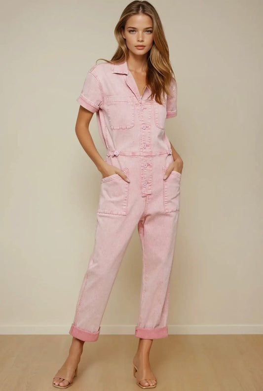 Rose Acid Washed Denim Utility
Jumpsuit