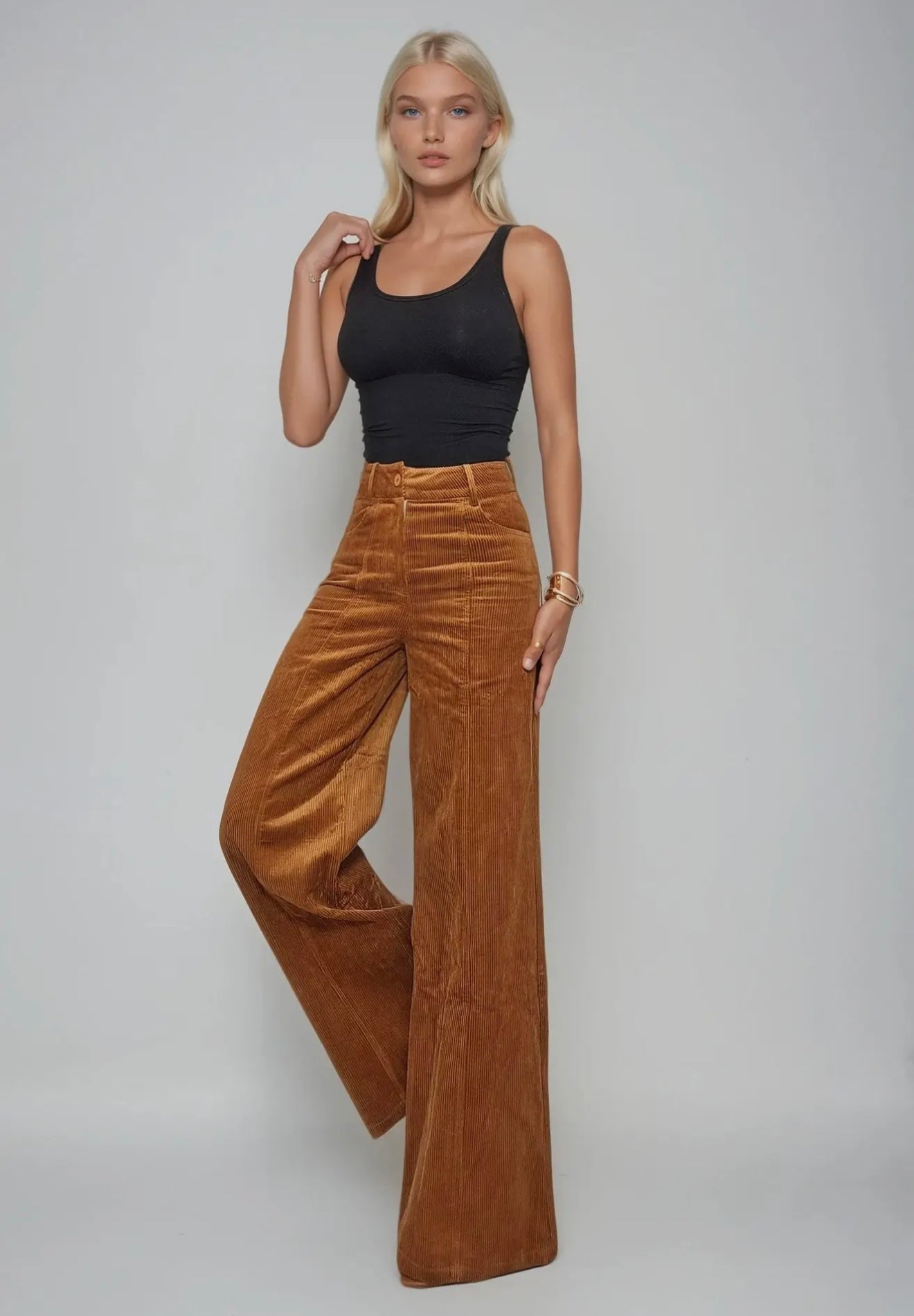 Tan Corduroy Wide Leg Pants
