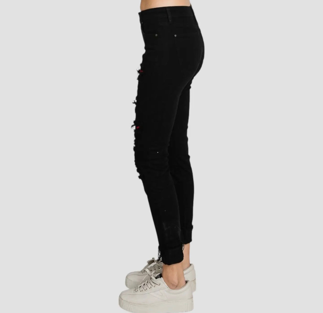 Petra153 Mid Rise Black Ankle Skinny