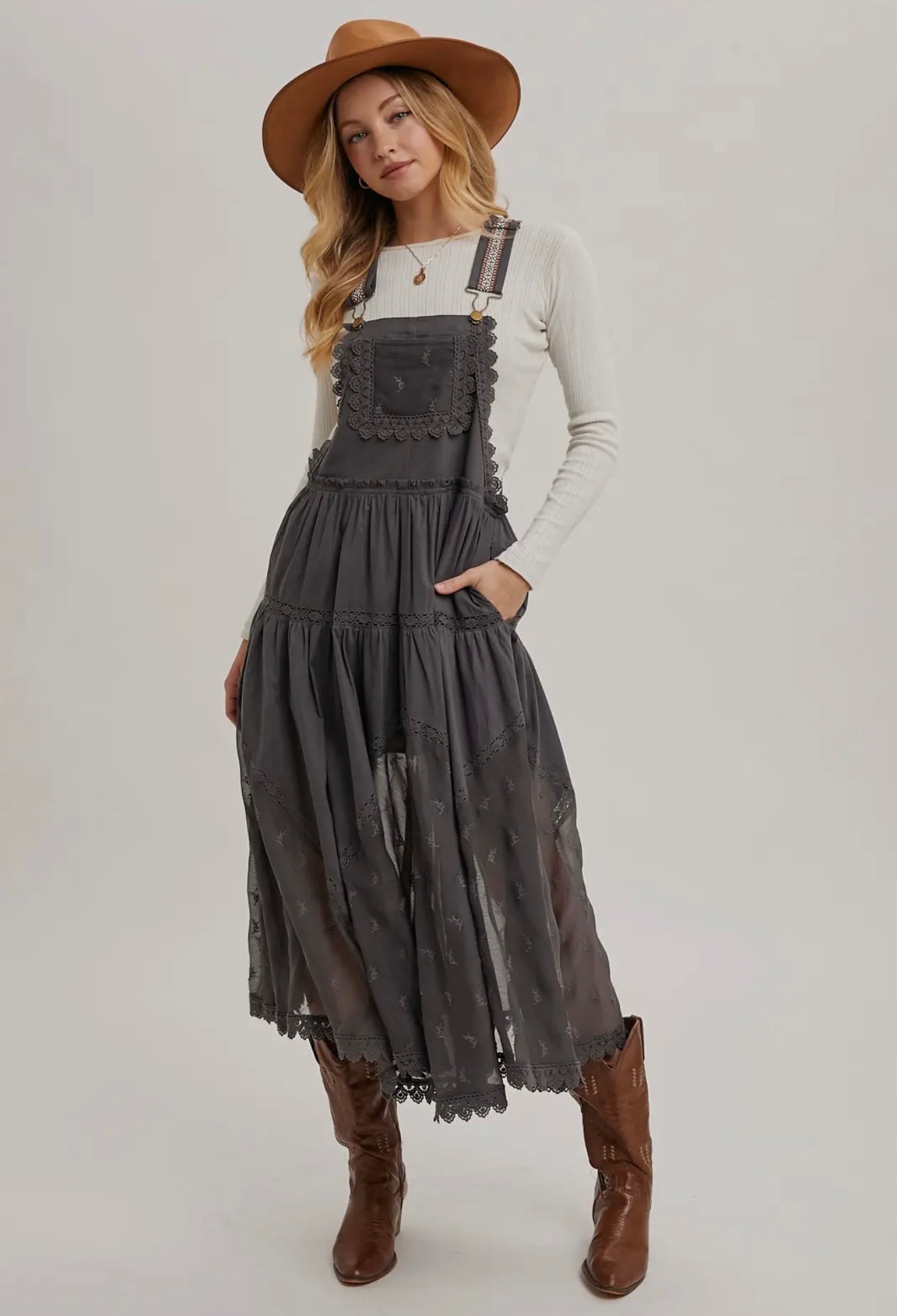 Lace Embroidered Tulle Bib Maxi Dress
