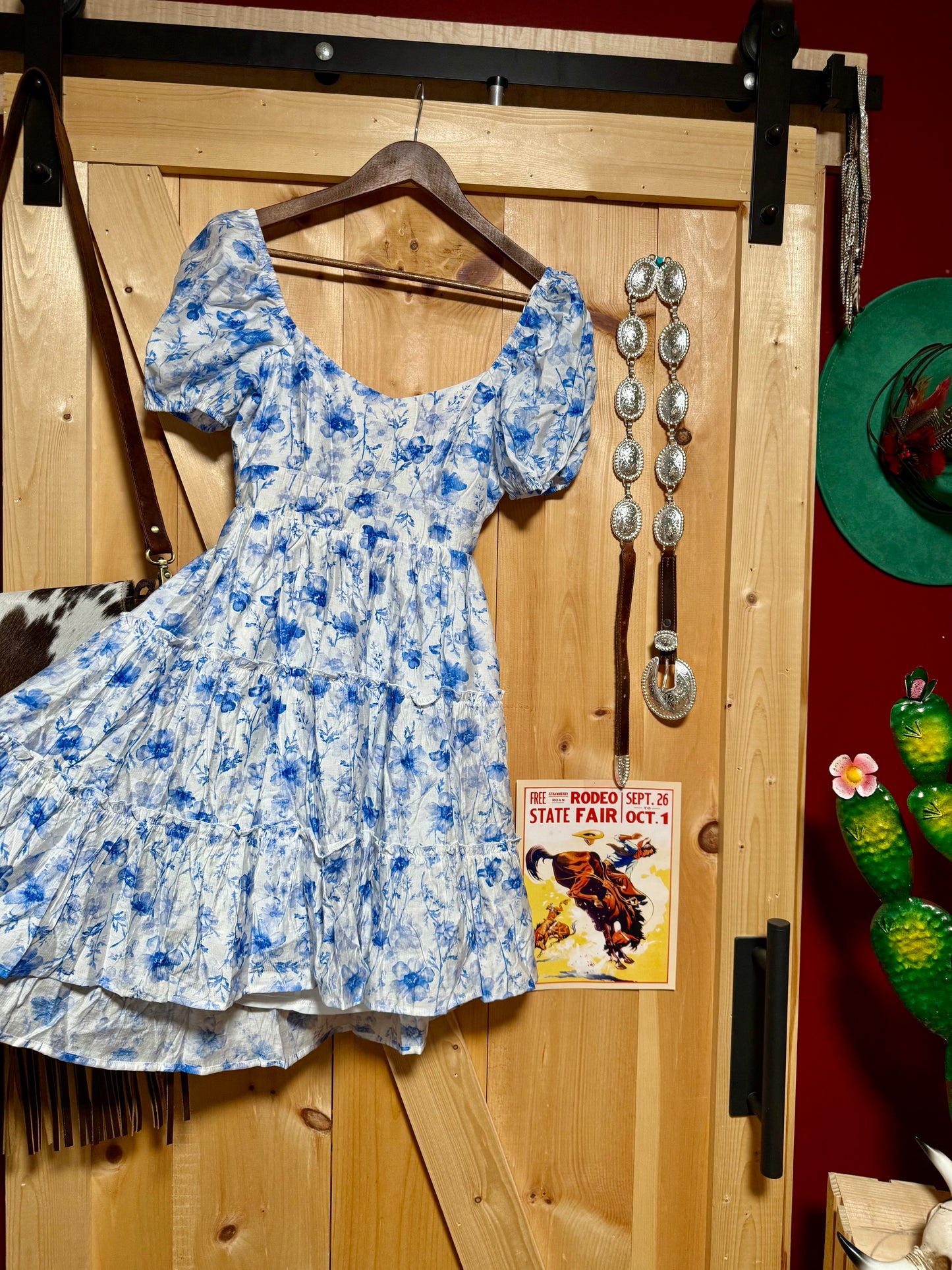 Blue Floral Open Back with Tie Tiered
Mini Dress