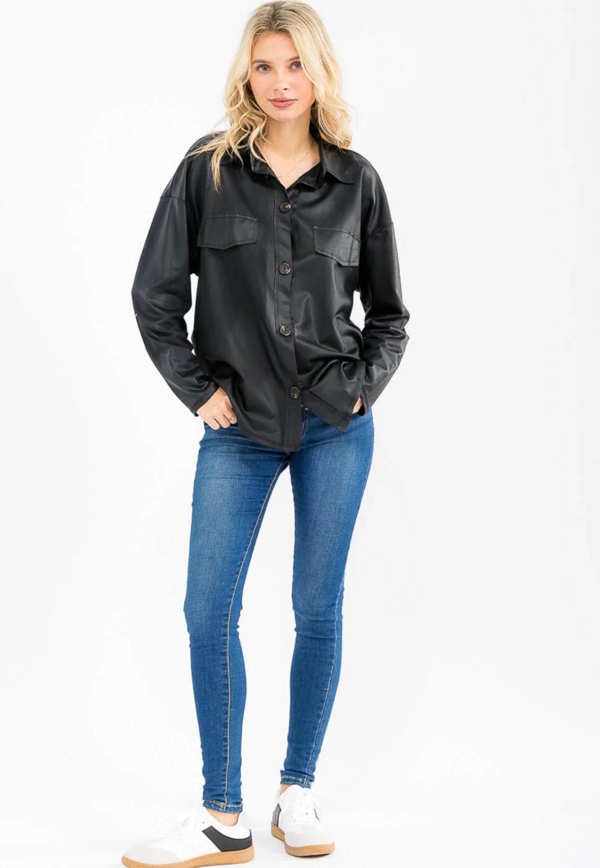 Pleather Button Up Blouse