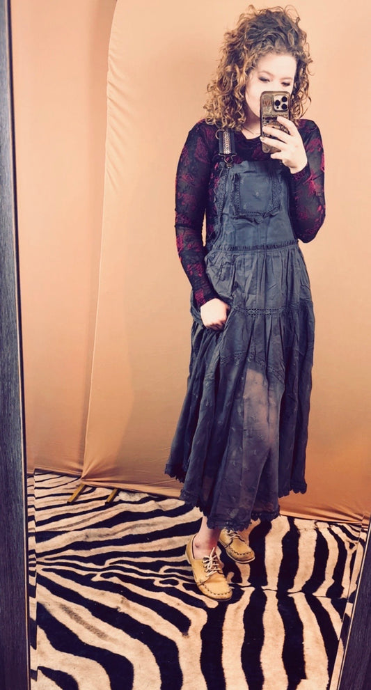 Lace Embroidered Tulle Bib Maxi Dress