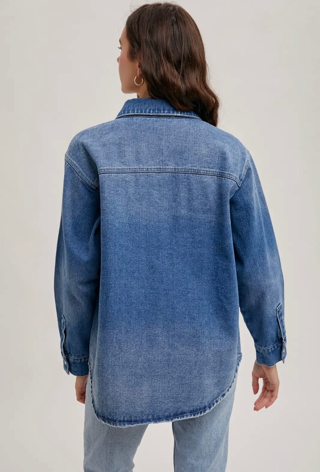 Washed Denim Button Down Shirt Jacket