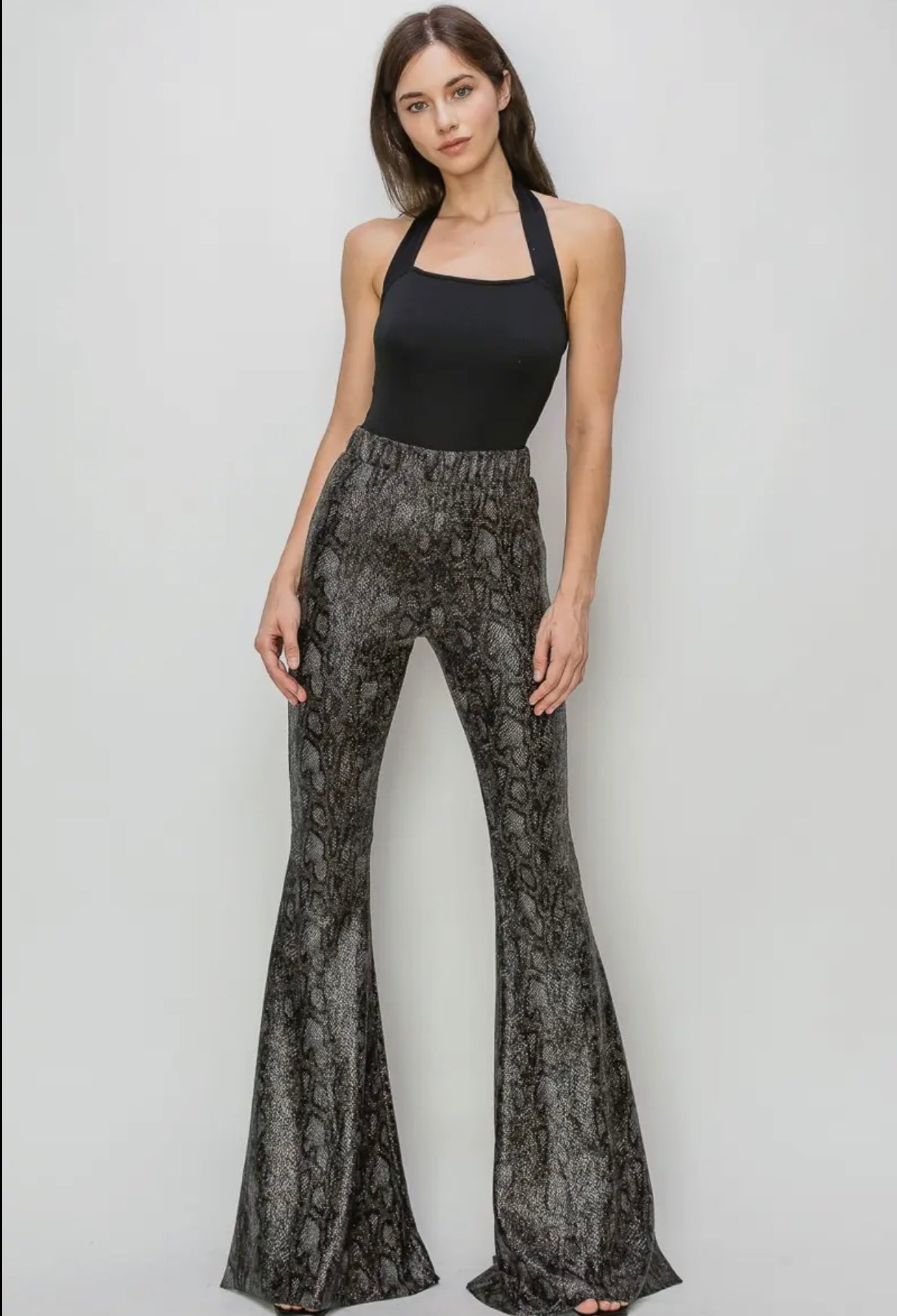 Python Gold Foil Bellbottom Knit Pants