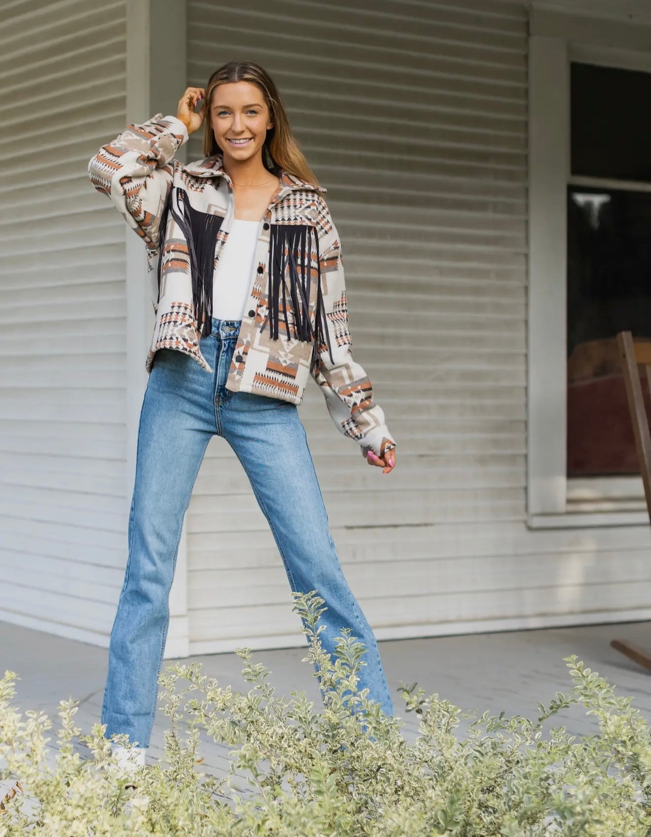 Boho Breeze Aztec Jacket with Fringe