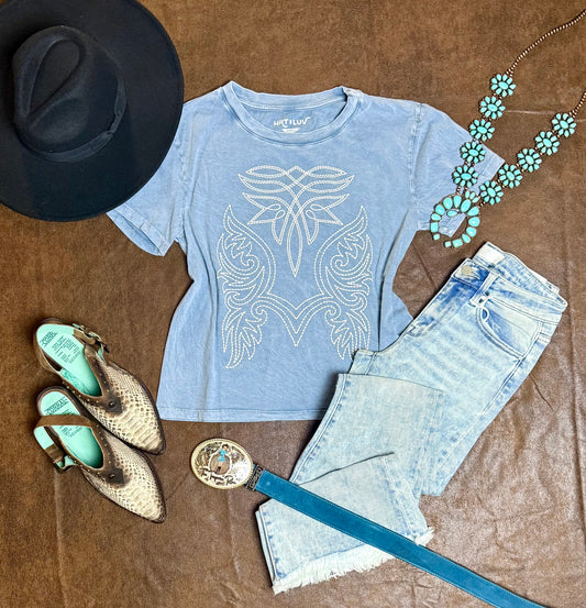Cowboy Boots Toe Stitched Mineral
Graphic Top
