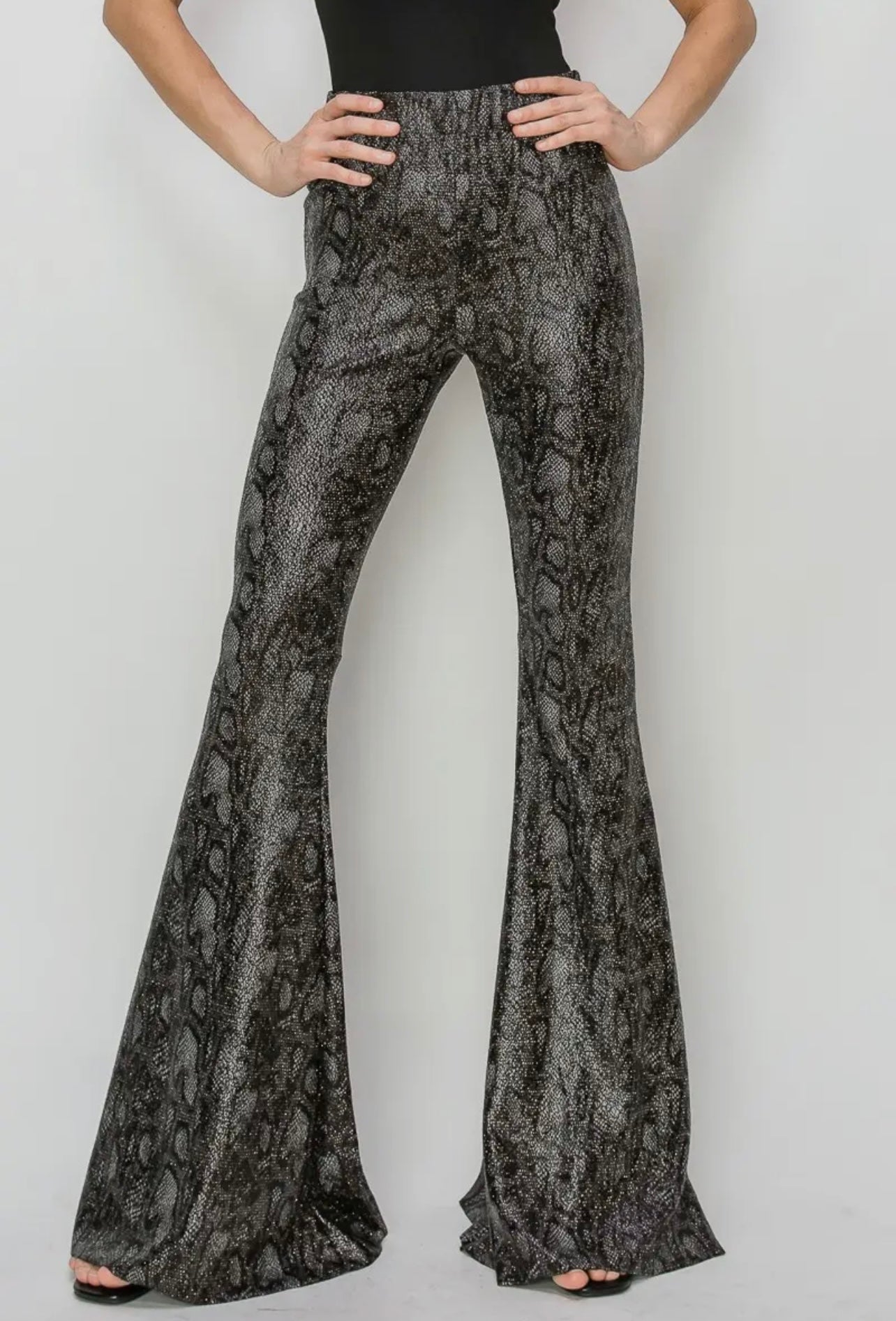 Python Gold Foil Bellbottom Knit Pants