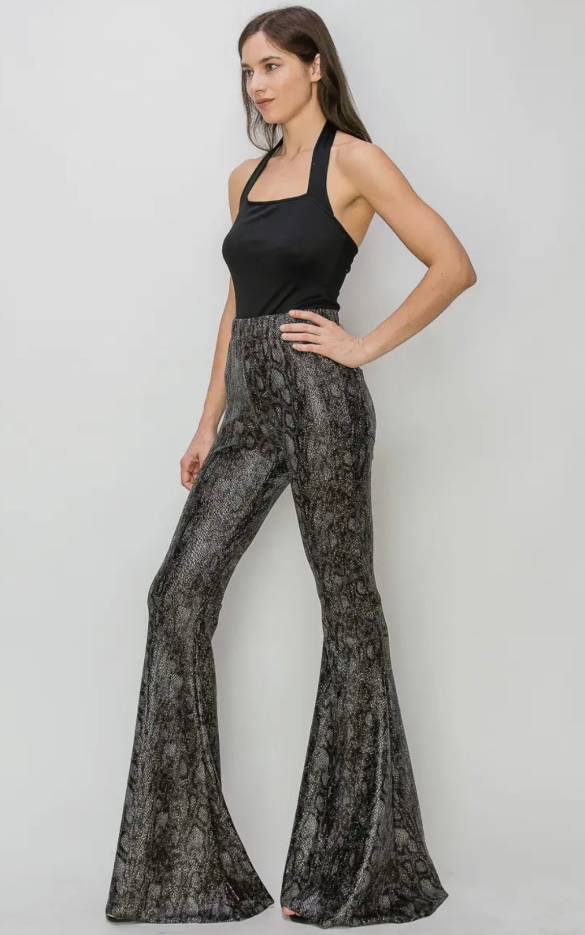 Python Gold Foil Bellbottom Knit Pants