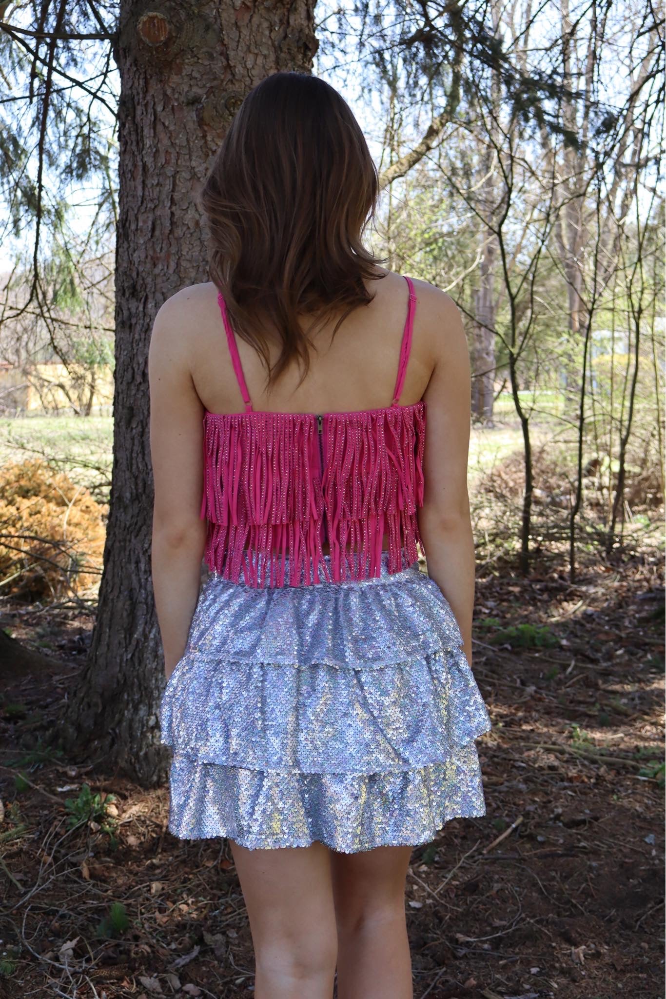 Fringed Crop Women Top In Pink