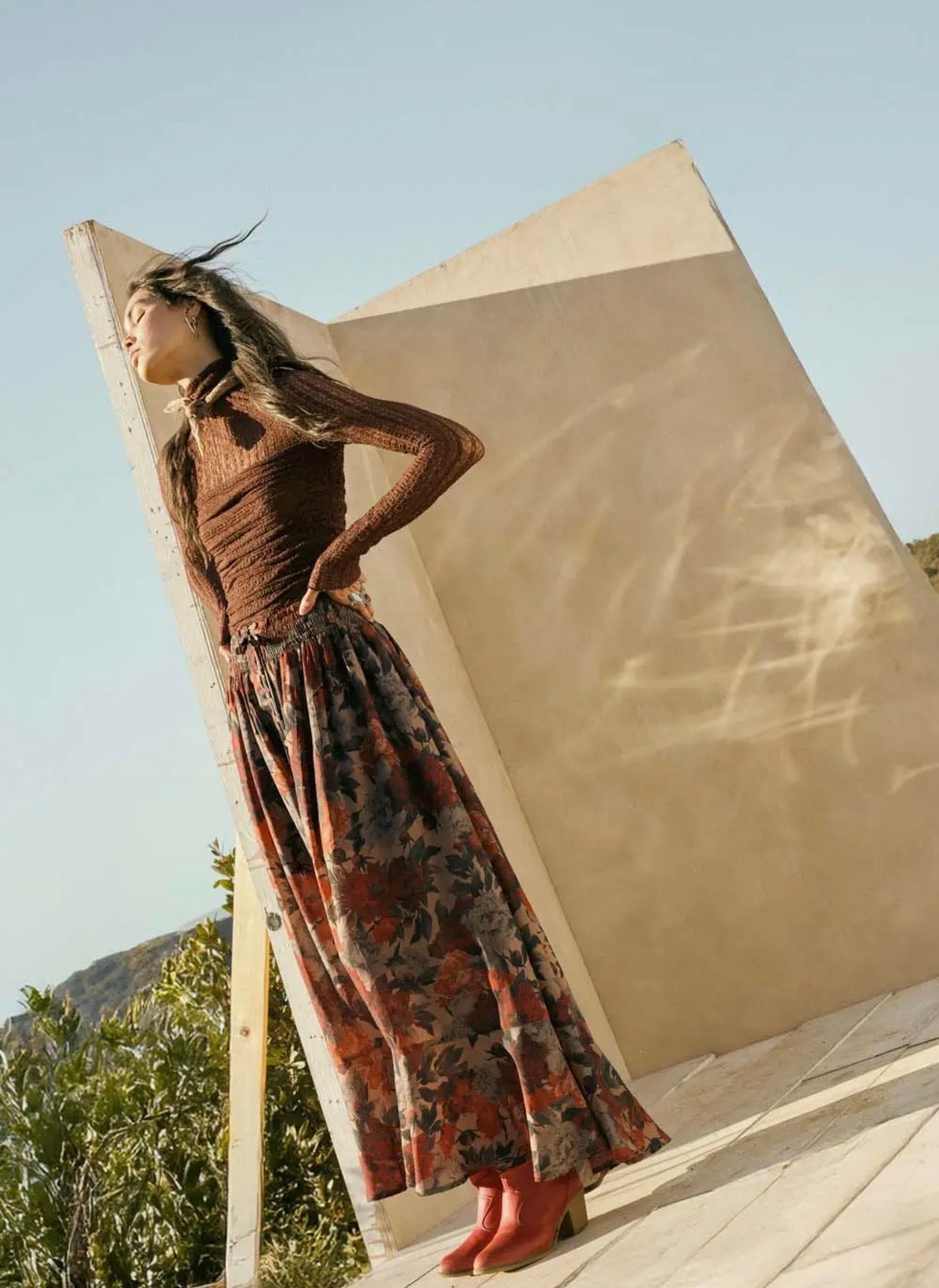 Floral-Print Drawstring Button-Front
Maxi Skirt