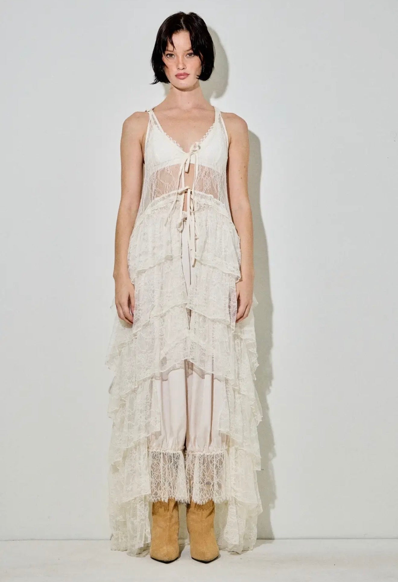 Romantic Lace Ruffle Tiered Duster