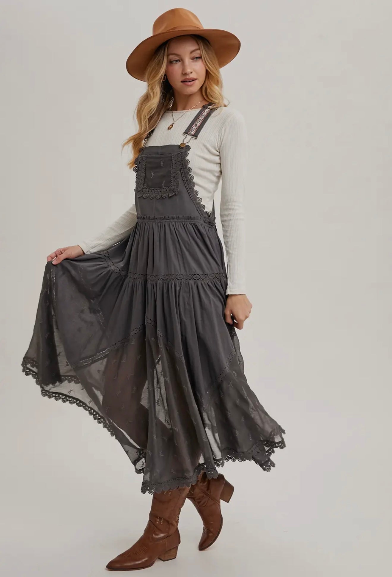 Lace Embroidered Tulle Bib Maxi Dress