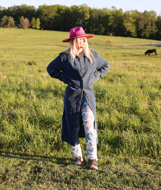 A Denim Midi Dress Duster