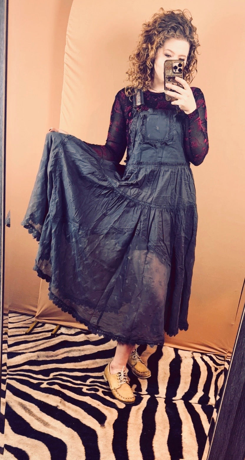 Lace Embroidered Tulle Bib Maxi Dress
