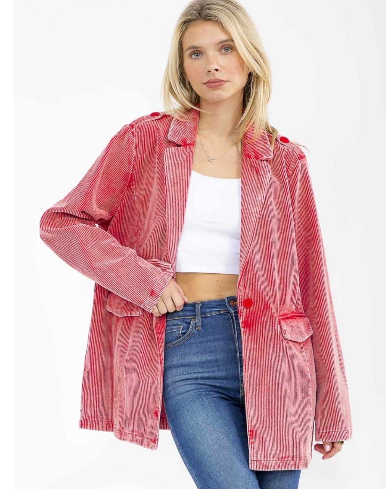 Coral Corduroy Blazer