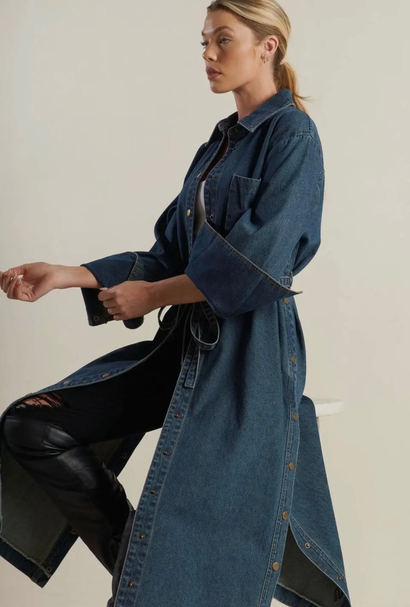 A Denim Midi Dress Duster