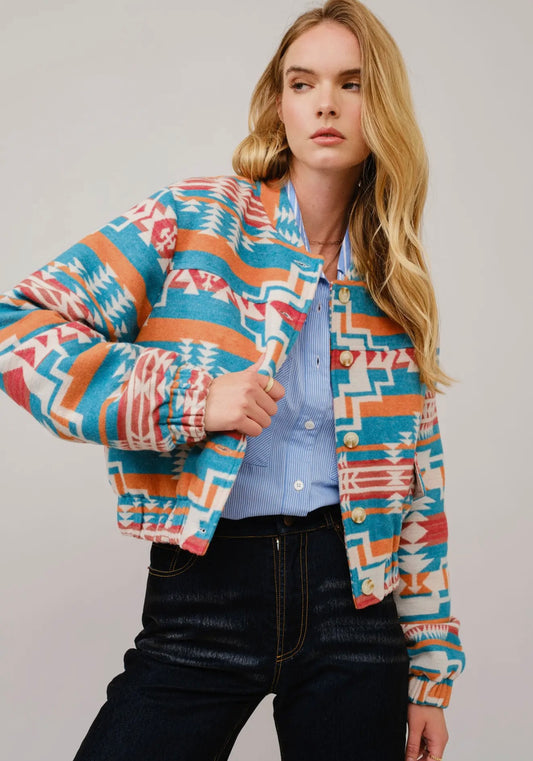 Jacquard Aztec Snap Up
Bomber Jacket