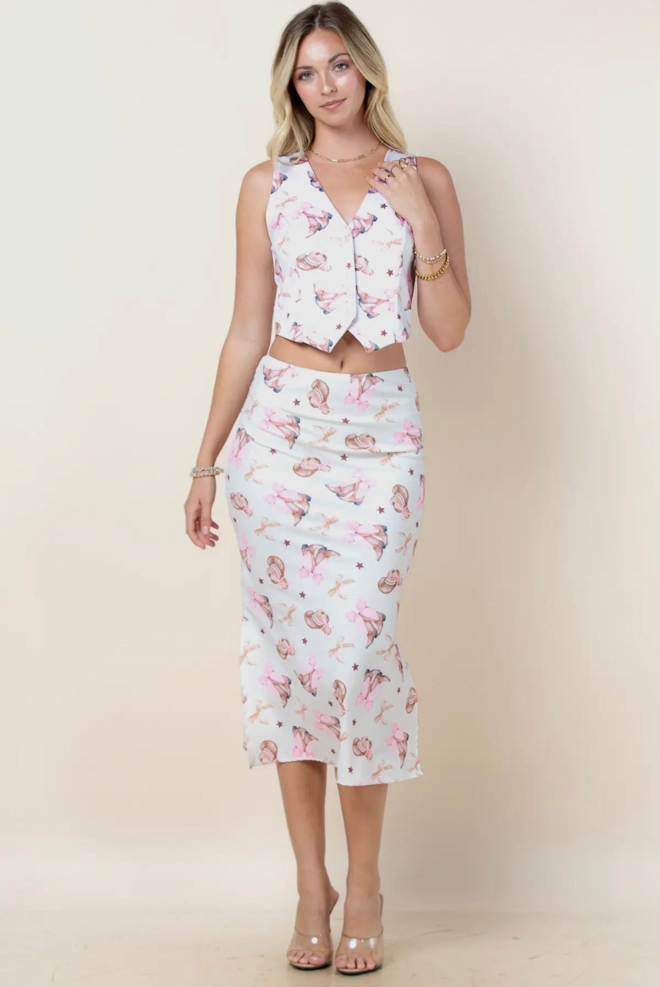 Coquette Ribbon Print Skirt