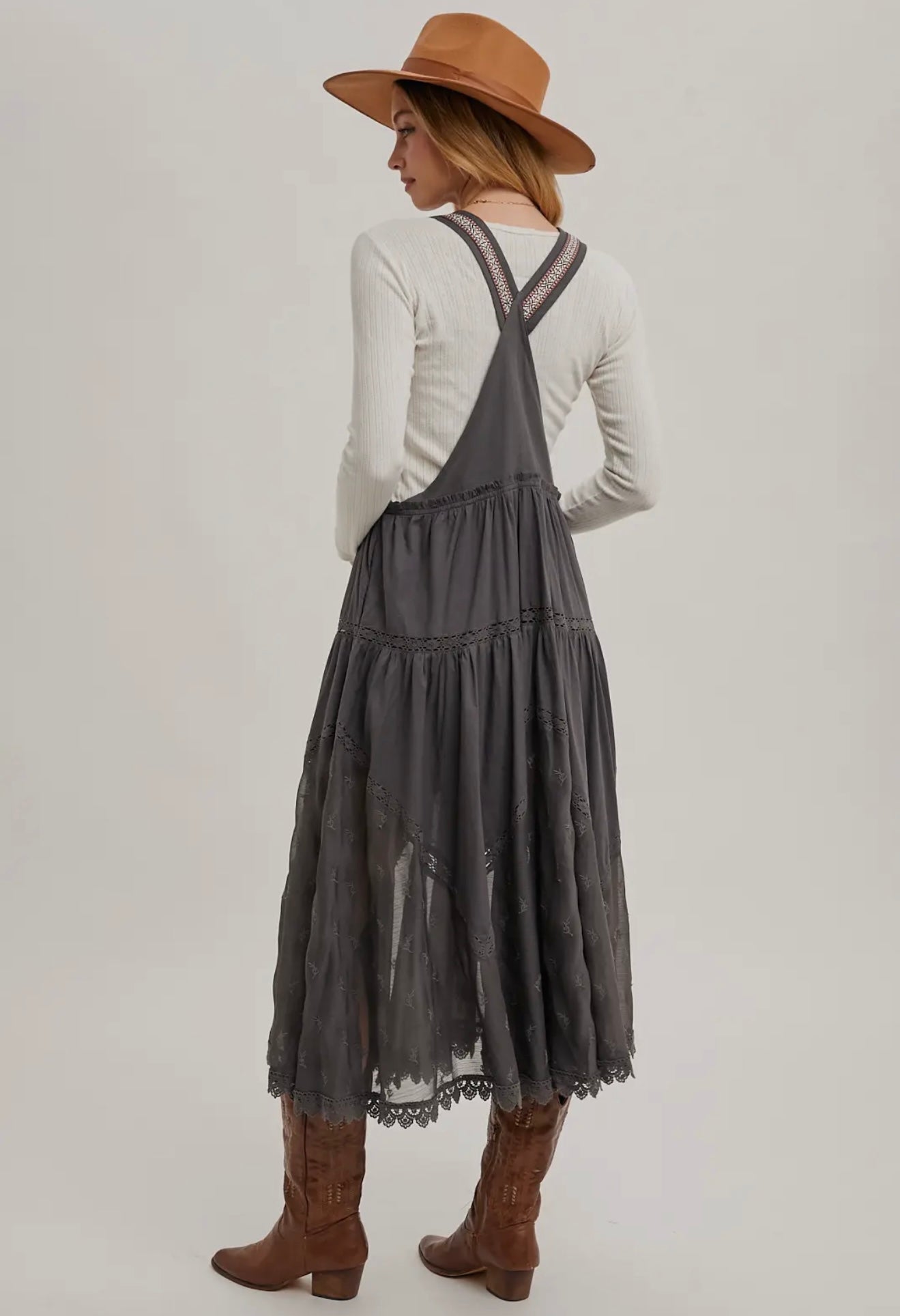 Lace Embroidered Tulle Bib Maxi Dress