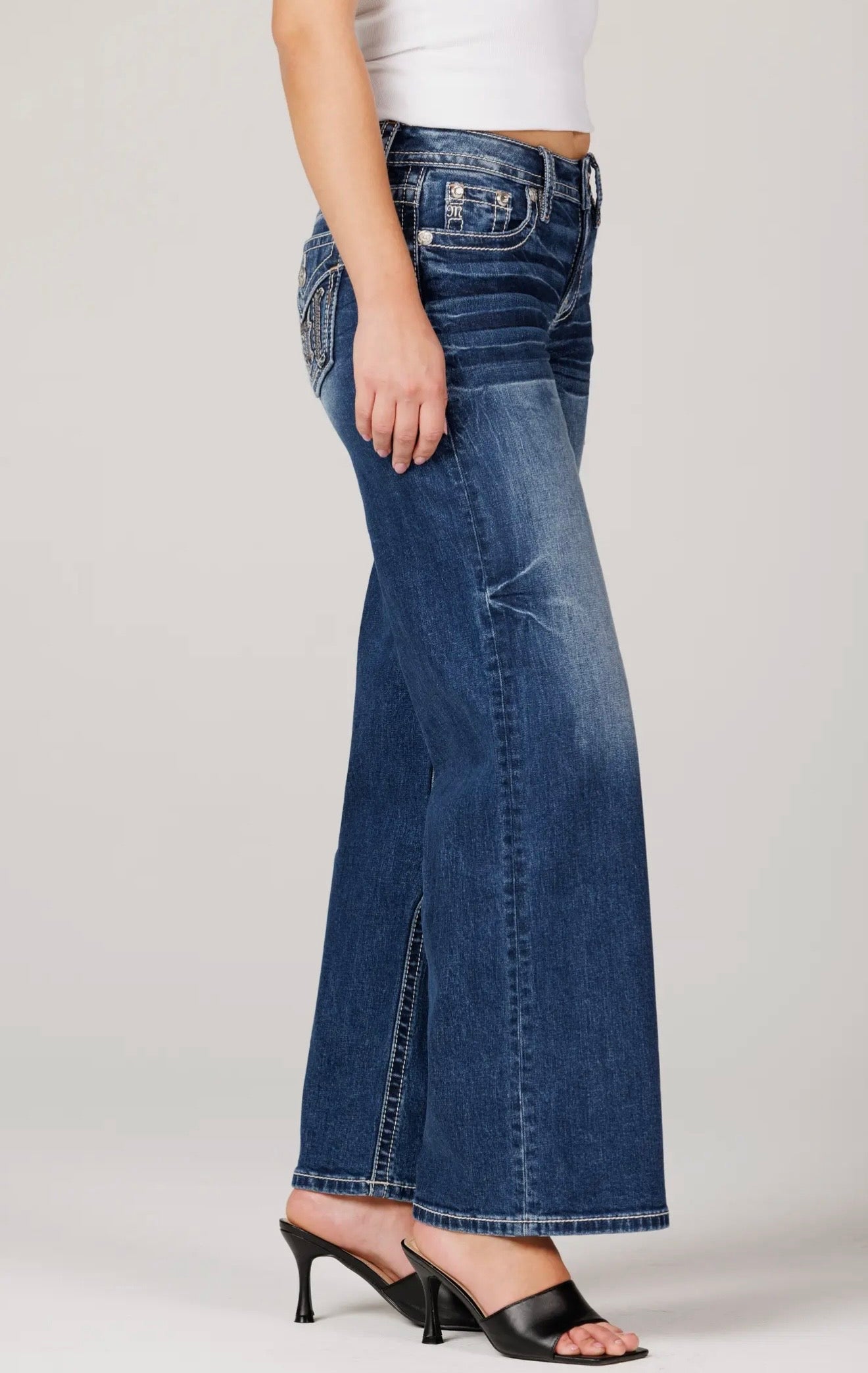 Miss Me 32 Inseam Mid Rise Wide Leg Jeans
