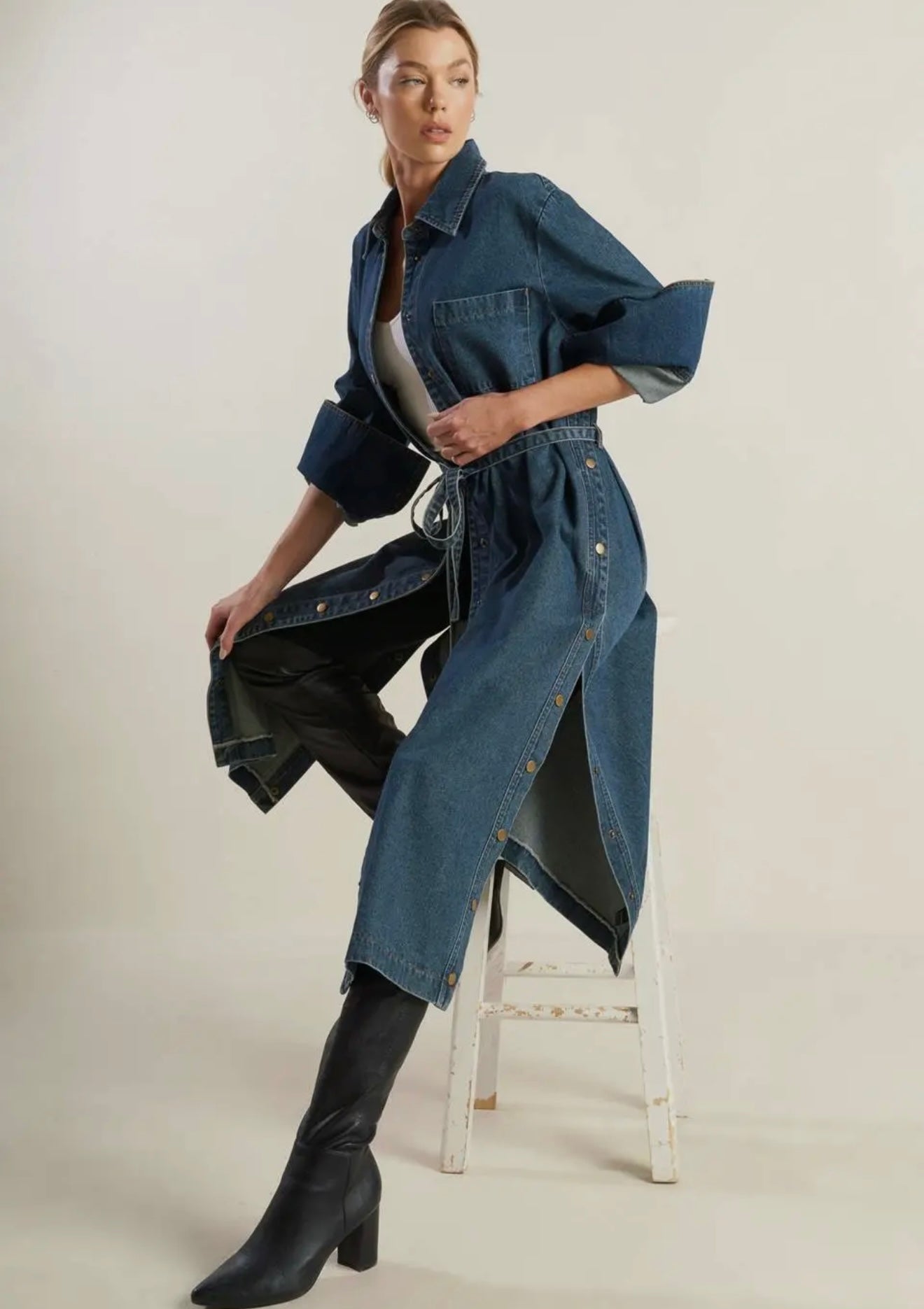 A Denim Midi Dress Duster